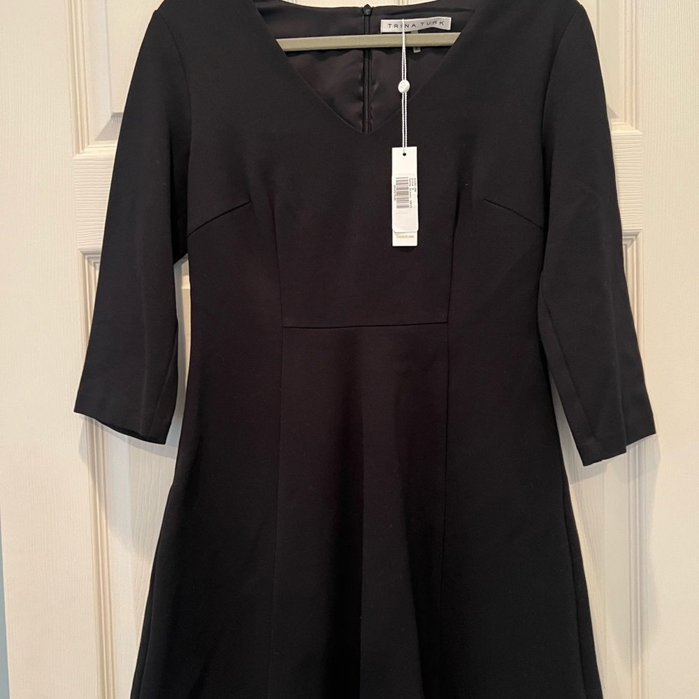NWT Trina Turk Fit and Flare Song Dress black lace accent hem sz 8